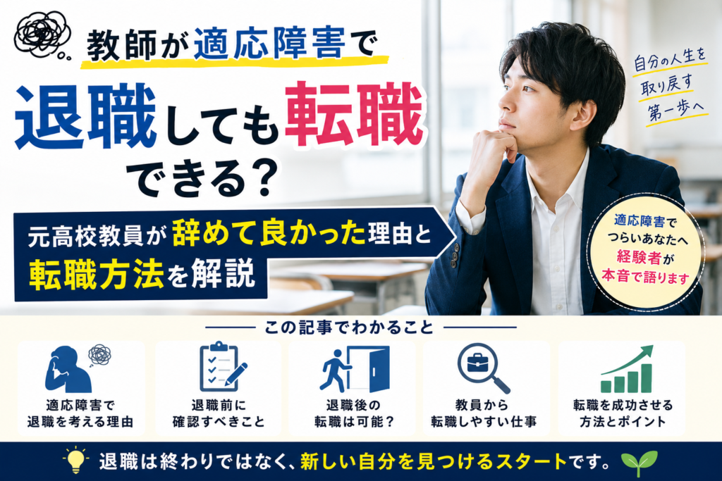 教師が適応障害で退職しても転職できる？元高校教員が辞めて良かった理由と転職方法を解説