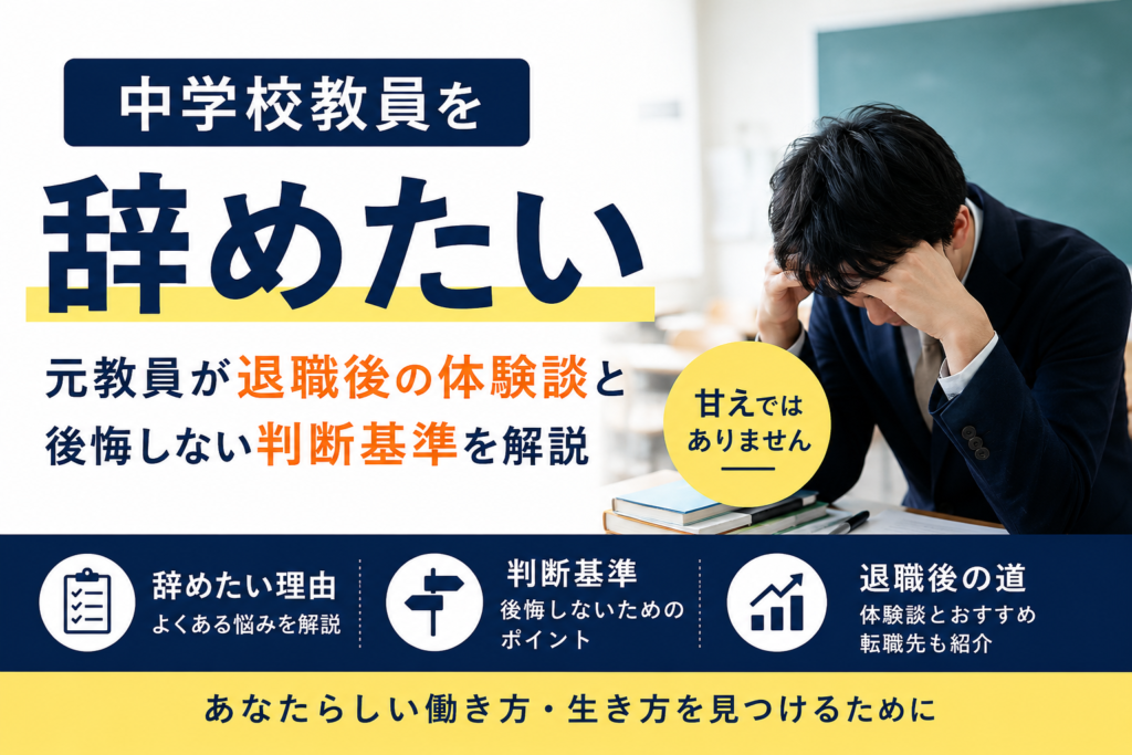 中学校教員を辞めたい｜元教員が退職後の体験談と後悔しない判断基準を解説